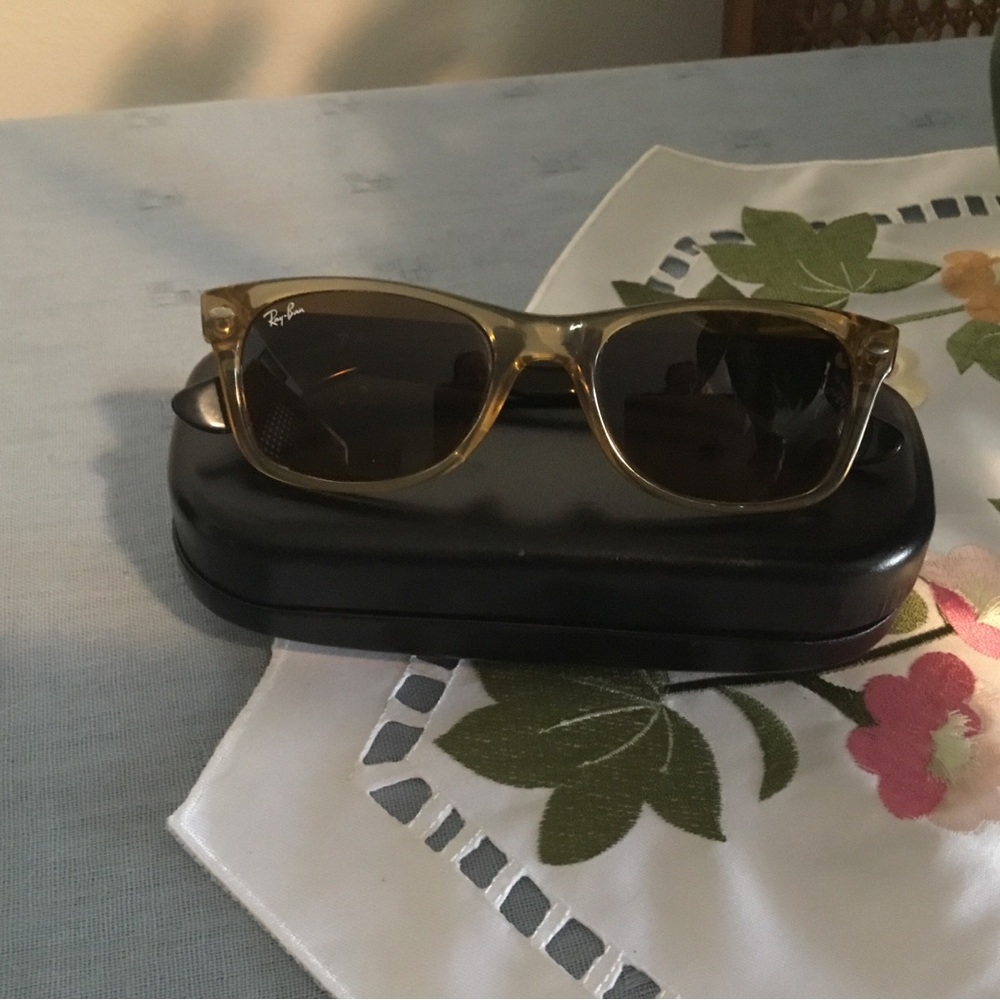 Ray-Ban Translucent Amber Frame Sunglasses with Dark Brown Lenses